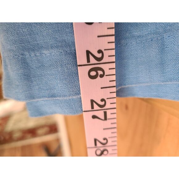 Vintage Mosaic 100% Linen XL Blue Blouse Flounce 3/4 Sleeve Minimalist Lagenlook - Picture 6 of 6